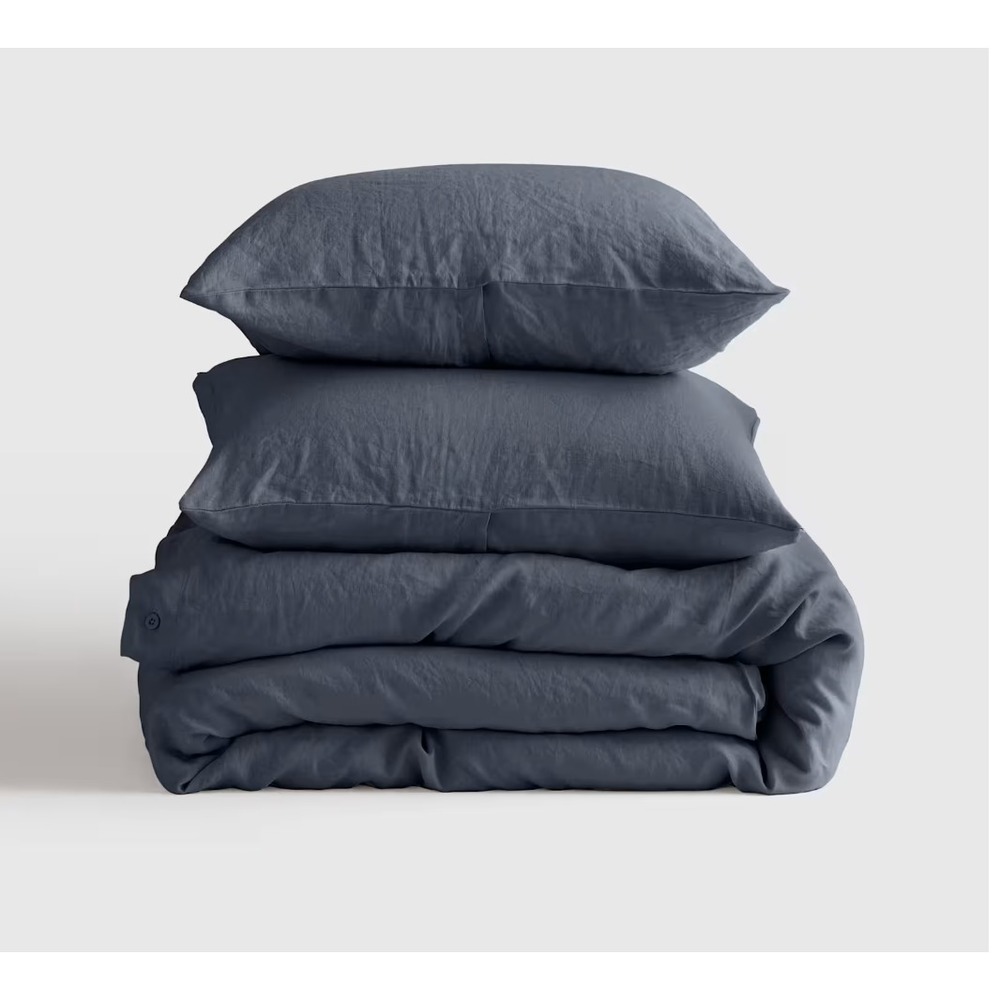 Quince European Linen Duvet Cover Set King/Cal King Size Night Fall Blue
